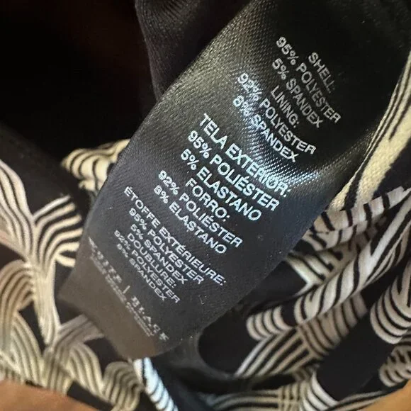 White House Black Market Faux Wrap Black Cream Geometric Print Dress Sz 8 - Picture 6 of 8